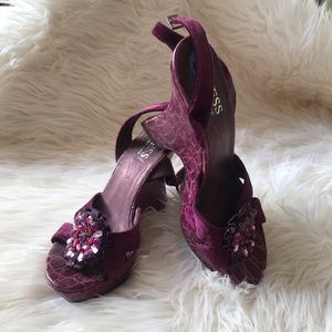 Guess purple jeweled platform wedge
